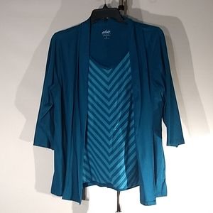 Chic Teal Knit Top Sz L 3/4 Sleeve Looks like 2-Pc